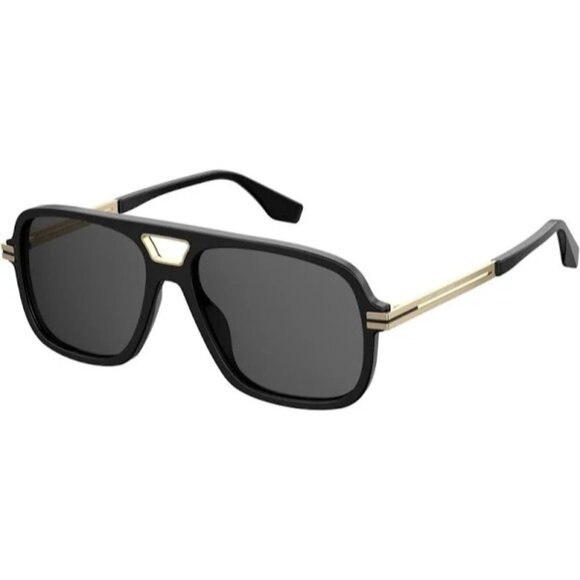 A-82. Marc Jacobs 56mm Aviator Sunglasses Black Gold Grey 415/S 02M2 - Picture 1 of 1